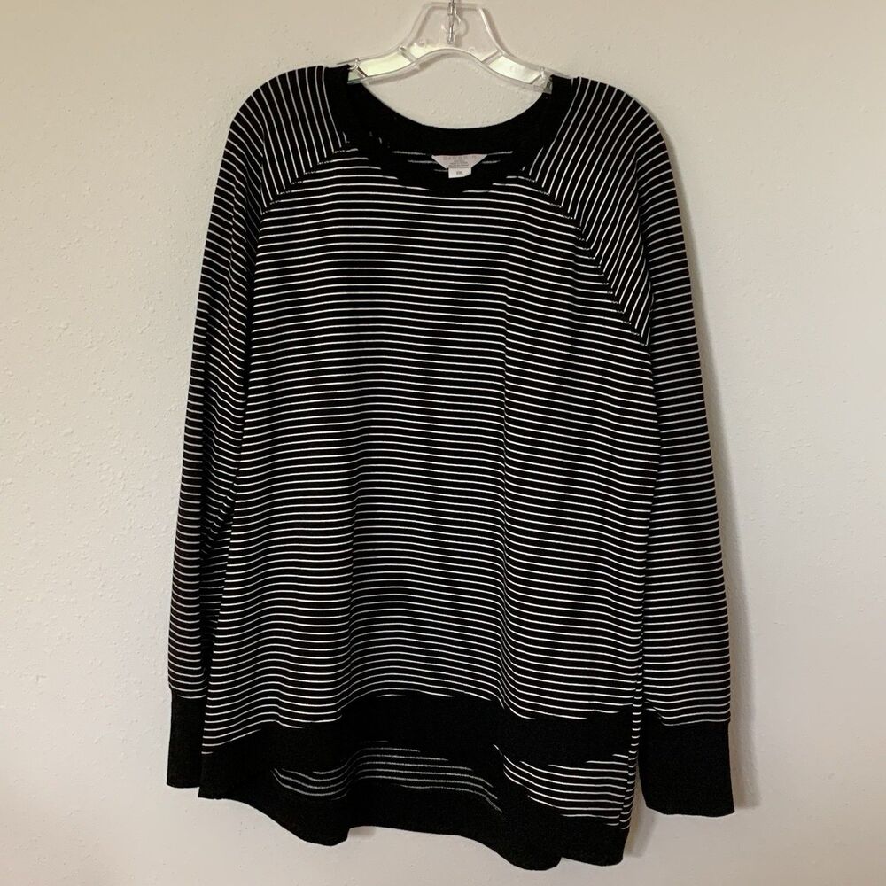 DANSKIN Women's Black & White Striped Criss Cross Hem Long Sleeve Shirt Top XXL